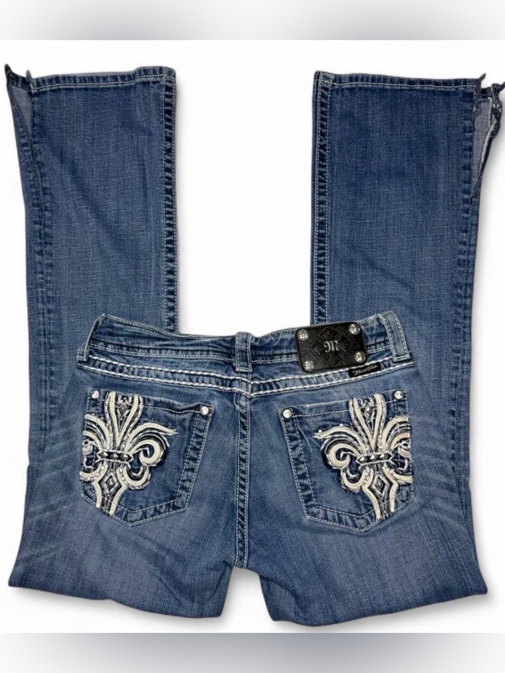 Miss Me Blue Jeans with Fleur Embroidery and Studs